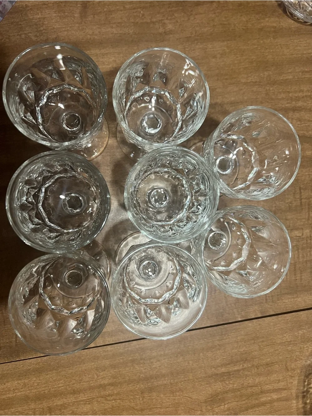 Clear Faceted Stemmed Wine Glasses - Set of 8 Crystal-Style Goblets
